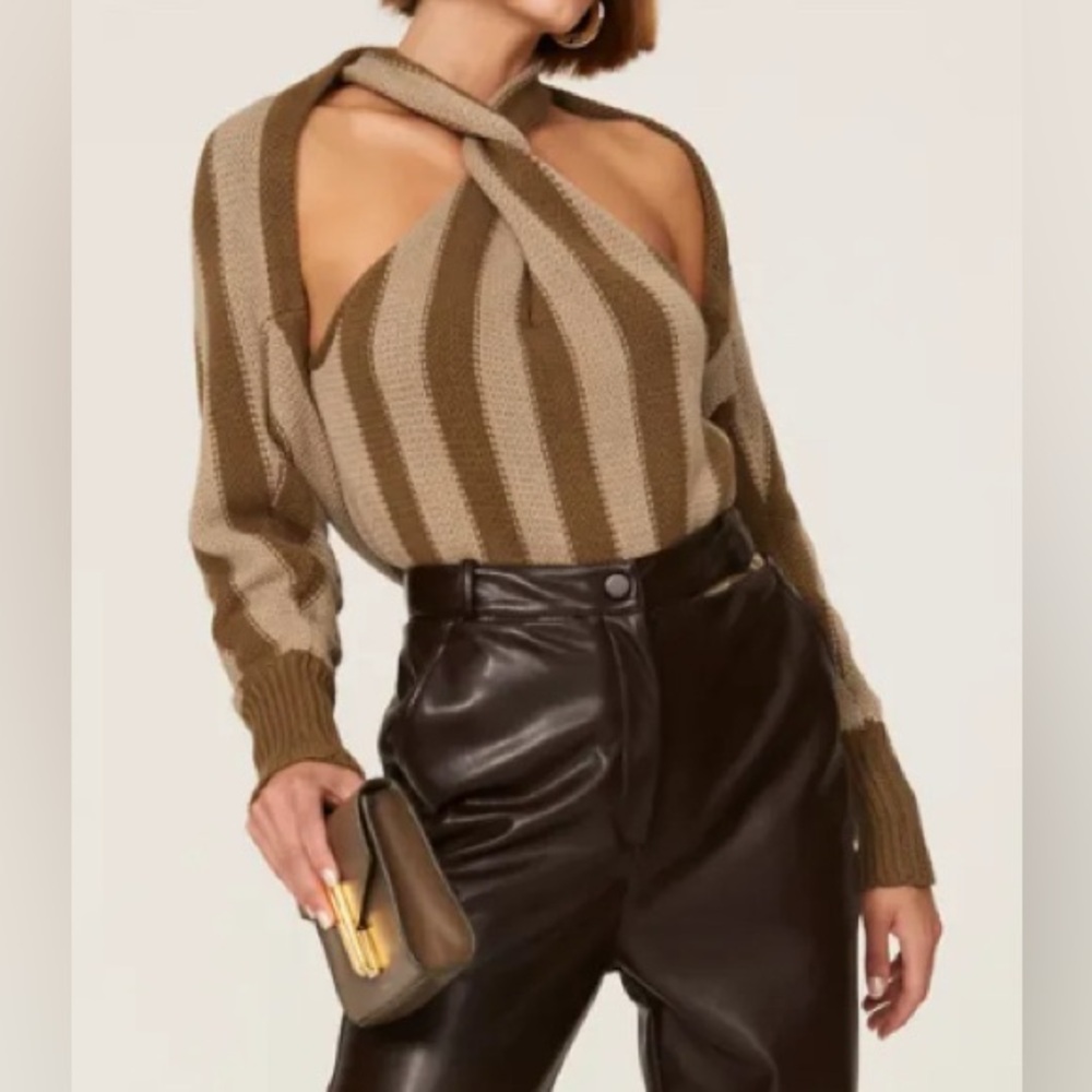 Nicholas Beige and Olive Twist Front Sweater (1 piece -looks like tank & shrug)